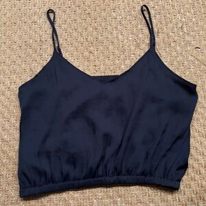 Navy Satin Cropped Cami Top – Minimalist Silky Tank